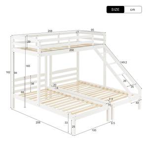 Etagenbett Ⅲ Weiß - Holzwerkstoff - Massivholz - Holzart/Dekor - 208 x 162 x 208 cm