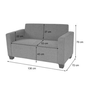 2er Sofa Couch Lyon Loungesofa Grau - Textil - 136 x 76 x 72 cm