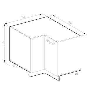 Eckunterschrank R-Line 87cm Weiß Hochg Hochglanz Weiß