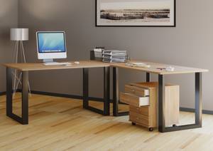 Schreibtisch Lona Schwarz - Braun - Holzwerkstoff - 220 x 76 x 80 cm