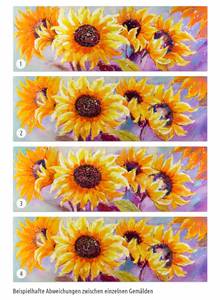 Tableau peint Symphonie des Tournesols Orange - Jaune - Bois massif - Textile - 150 x 50 x 4 cm