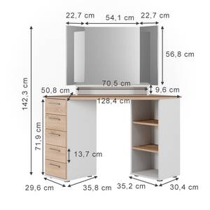 Eckschminktisch Sofia 39951 Eiche Sonoma Dekor - Weiß - 128 x 142 x 50 cm