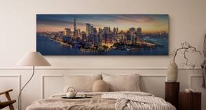 Image Panorama New York Grattes Ciels 3D Beige - Bleu - Gris - Textile - 145 x 45 x 45 cm