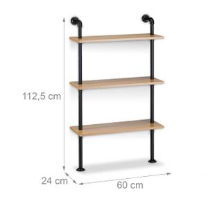 2 x Wandregal Industrie Look 3 Ablagen Schwarz - Braun - Holzwerkstoff - Metall - 60 x 113 x 24 cm