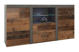 FURNIX Sideboard RIVAY MateraOldwood+LED Dunkelbraun - Graphit - Eiche Dunkel