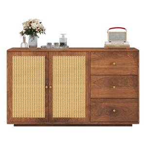 Sideboard Kommode Coeus Ⅲ Braun - Holzwerkstoff - Metall - Polyrattan - 40 x 76 x 130 cm