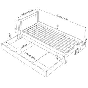 Einzelbett N02 mit Schublade Braun - 80 x 190 cm