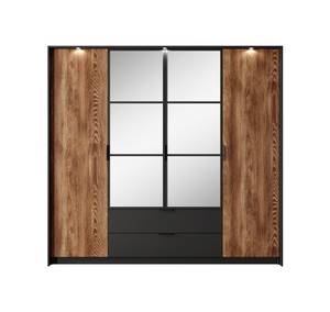 Drehtürenschrank MILTON LED Schwarz - Braun - Holzwerkstoff - Kunststoff - 224 x 210 x 59 cm