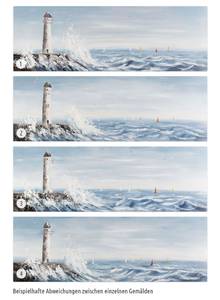 Acrylbild handgemalt Leuchtturm in Sicht Blau - Weiß - Massivholz - Textil - 150 x 50 x 4 cm