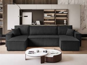 Gepolstertes Sofa CARLOS U Cord Poso 34 Schwarz - Holzwerkstoff - 315 x 83 x 142 cm