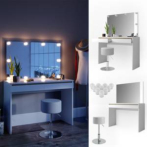 Coiffeuse Emma avec tabouret et LED Blanc - Bois manufacturé - 120 x 83 x 41 cm