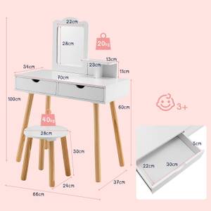 Kinder Schminktisch Set mit Spiegel Weiß - Holzwerkstoff - 37 x 100 x 70 cm