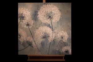 Tableau peint Entre terre temps Bleu - Bois massif - Textile - 80 x 80 x 4 cm