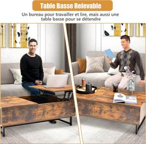 Table Basse Relevable avec 1 Compartiment Latéral Table Basse