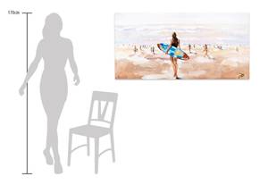 Acrylbild handgemalt Raus aufs Meer Beige - Blau - Massivholz - Textil - 120 x 60 x 4 cm