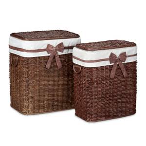 Wäschekorb 2er Set Rot - Weiß - Rattan - Textil - 47 x 57 x 34 cm