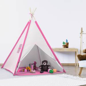 Tipi Spielzelt mit Bodenmatte Braun - Pink - Weiß - Holzwerkstoff - Textil - 124 x 154 x 124 cm