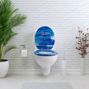 Premuim Abattant WC - Dauphin Bleu - Blanc - Bois manufacturé - 38 x 5 x 44 cm