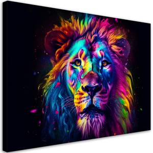 Canvas Bild Farbe Neon Portrait Löwe Ai 90 x 60 cm