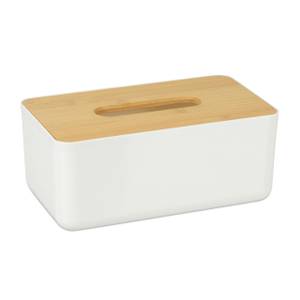 Kosmetiktücher Box mit Holz-Deckel Hellbraun - Weiß