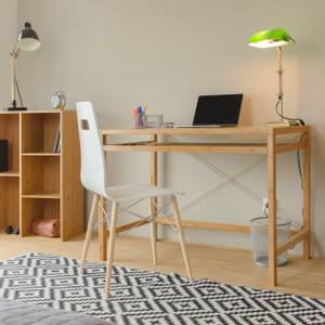 Computertisch Holz mit Tastaturauszug Schwarz - Braun - Bambus - 107 x 77 x 56 cm