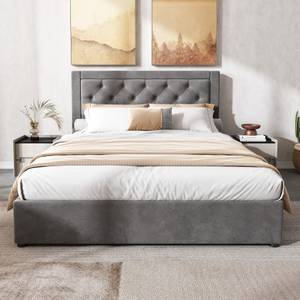 Polsterbett Juno Ⅱ Grau - Holzwerkstoff - Metall - Massivholz - Textil - Holzart/Dekor - 141 x 100 x 206 cm