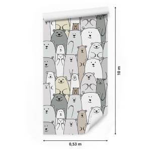 Papier Peint pour enfants ours animaux Beige - Marron - Gris - Vert - Blanc - Papier - 53 x 1000 x 1000 cm