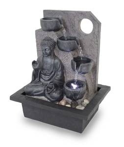 Led Zimmerbrunnen FoBuddha Grau - Kunststoff - 30 x 39 x 23 cm