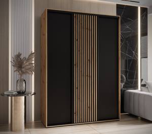 Armoire à portes coulissantes lanko 1 Noir - Imitation chêne - 180 x 45 cm - 3 portes