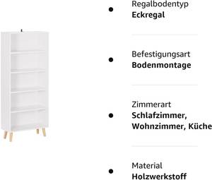 Bücherschrank Federica Weiß - Holzwerkstoff - 60 x 144 x 24 cm