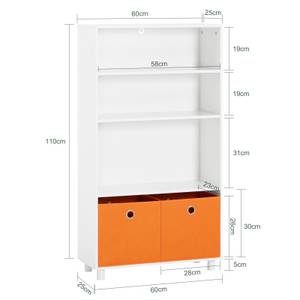 Bibliothèque enfant avec Paniers KMB68-W Blanc - Bois manufacturé - 60 x 110 x 25 cm