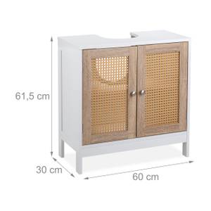 Meuble sous lavabo portes effet rotin Marron - Blanc - Bois manufacturé - Matière plastique - 60 x 62 x 30 cm