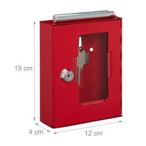 Notschlüsselkasten mit Hammer Rot - Silber - Glas - Metall - 12 x 15 x 4 cm