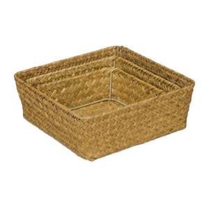 Aufbewahrungskorb Seegras im 3er Set Braun - Metall - Rattan - 23 x 9 x 23 cm