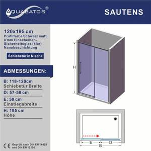 Schiebetür Nischentür schwarz Duschtür Schwarz - Glas - 120 x 195 x 1 cm