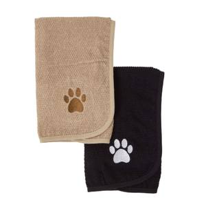 Hundehandtuch 2er-Set mit Pfoten Beige - Textil - 65 x 1 x 75 cm