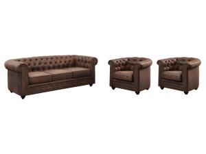 Couchgarnitur CHESTERFIELD 3er-Set Braun - Textil - 88 x 72 x 205 cm