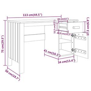 Schreibtisch 3015246 Weiß - Holzwerkstoff - Massivholz - Holzart/Dekor - 113 x 75 x 50 cm