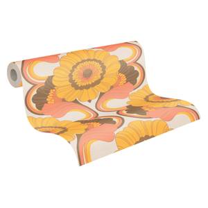 Retro-Tapete 70er Jahre Blumen Beige - Braun - Orange - Rot - Gelb