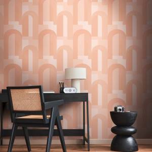 Art Deco Tapete - Vliestapete Retro Beige - Orange