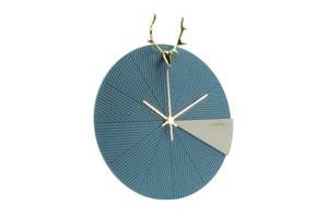 Horloge murale design THE AZUR DEER. Bleu - Bois manufacturé - Métal - 40 x 47 x 2 cm