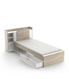 Bett 1 Schublade und 1 Nische Braun - Weiß - Holzwerkstoff - 227 x 91 x 125 cm