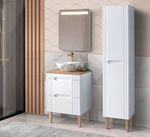 Armoire sous lavabos FIJI CUW60 2D Blanc - Bois manufacturé - Matière plastique - 60 x 62 x 46 cm