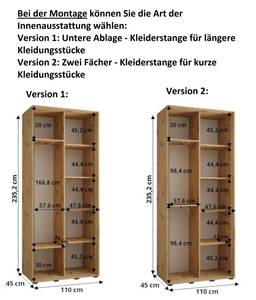 SCHWEBETÜRENSCHRANK LANKO 1 Schwarz - Eiche Dekor - 110 x 45 cm - 2 Türen