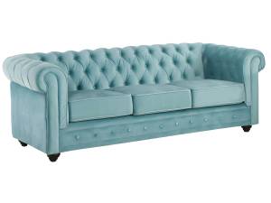 Ensemble canapé fauteuil  CHESTERFIELD Bleu clair