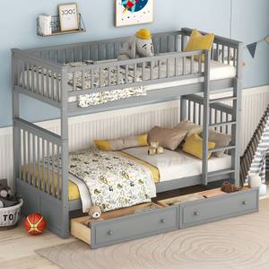 Etagenbett Kinderbett Aura Ⅲ Grau - Holzwerkstoff - Metall - Massivholz - 95 x 160 x 205 cm