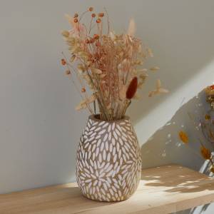 Vase Runder Mango Wood Beige - Holzwerkstoff - Massivholz - 12 x 15 x 12 cm