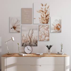 Leinwandbilder Set Pflanzen Zitat Natur Beige - Braun - Weiß - Textil - 90 x 80 x 80 cm