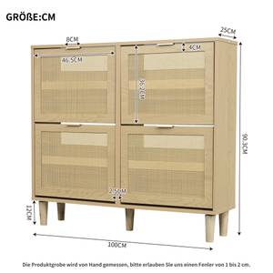 Schuhkipper RattanNatur Ⅱ Beige - Holzwerkstoff - Massivholz - 100 x 90 x 25 cm