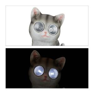 Figurine de jardin chat à yeux solaires Gris - Blanc - Matière plastique - Pierre - 12 x 23 x 14 cm